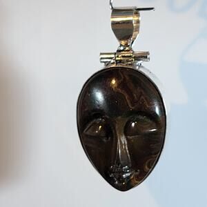Handmade Silver Pendant – Simulated Jasper Face + 20" Sterling Silver Chain